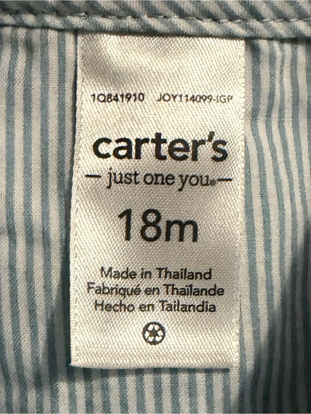Carter’s - Light Blue Striped Short Romper with Bunny Print - Size 18 Months
